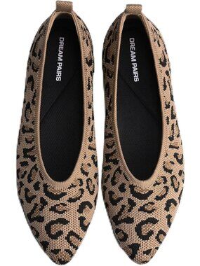 Dream Pairs Women's Leopard Pointed Toe Knit Ballet Flats Slip On Comfort Shoes